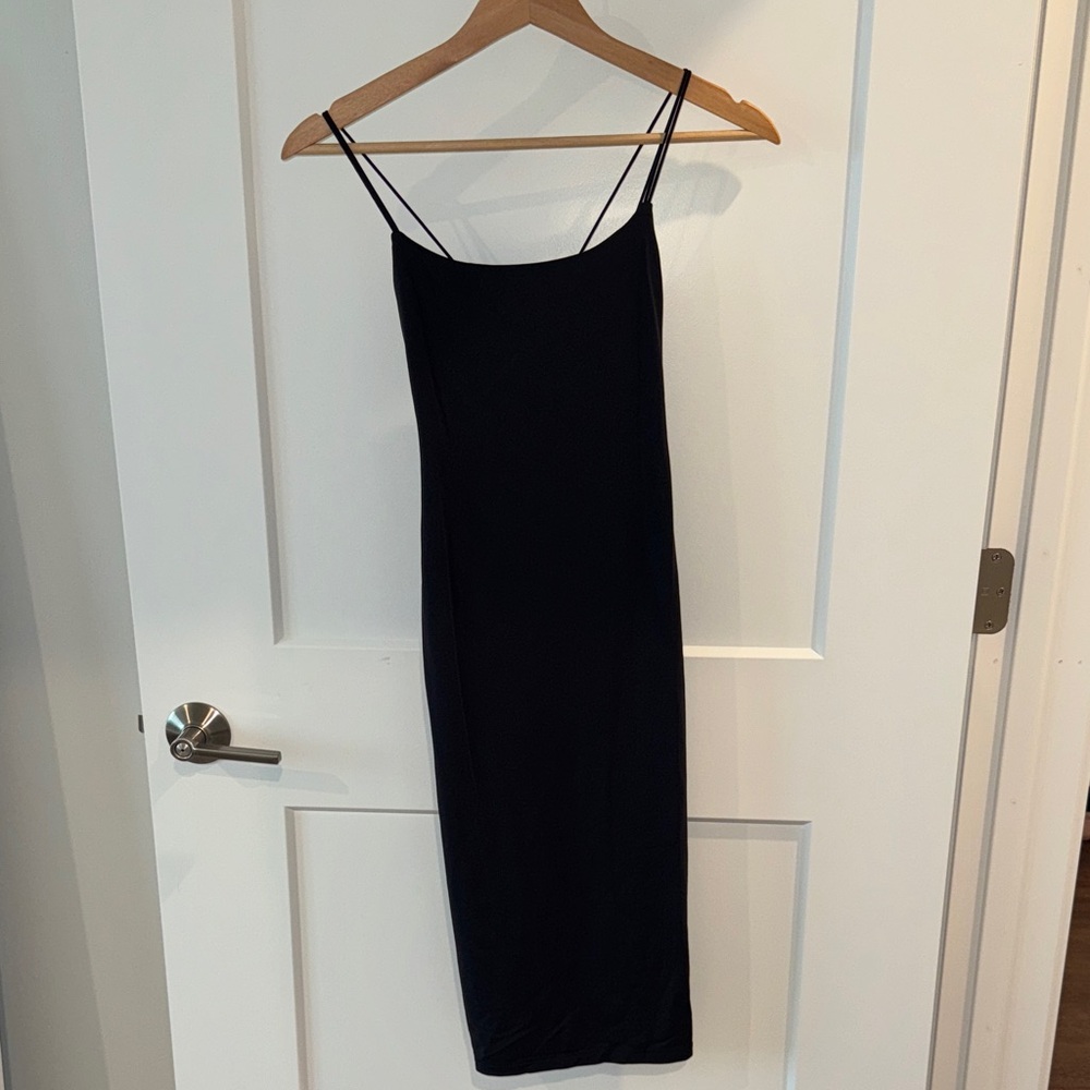 Aritzia Babaton Elegant Black Midi Spaghetti Strap Dress